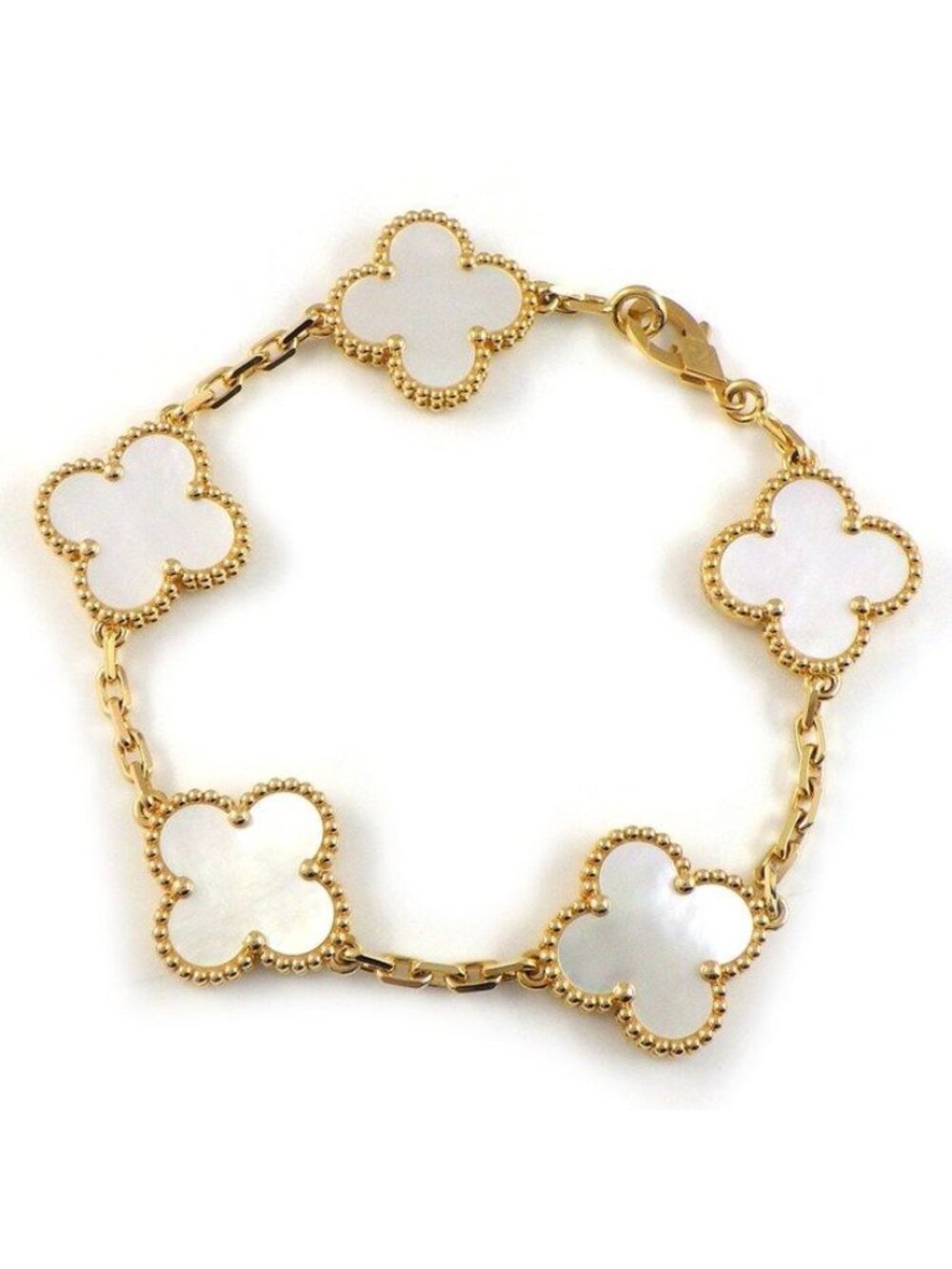 Van Cleef & Arpels Bracelet Vintage Alhambra White Shell 18k Yellow Gold